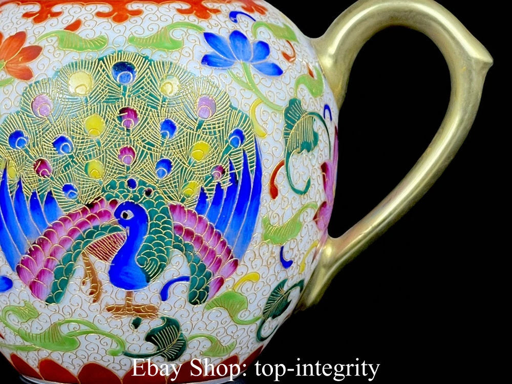 5" Marked Old China Enamel Porcelain Gilt Phoenix Peacock Teapot Teakettle
