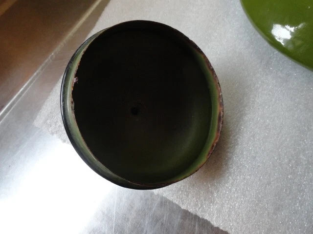 Vintage Green Enamel W/ Black Bail  Handle Made In Japan Teapot