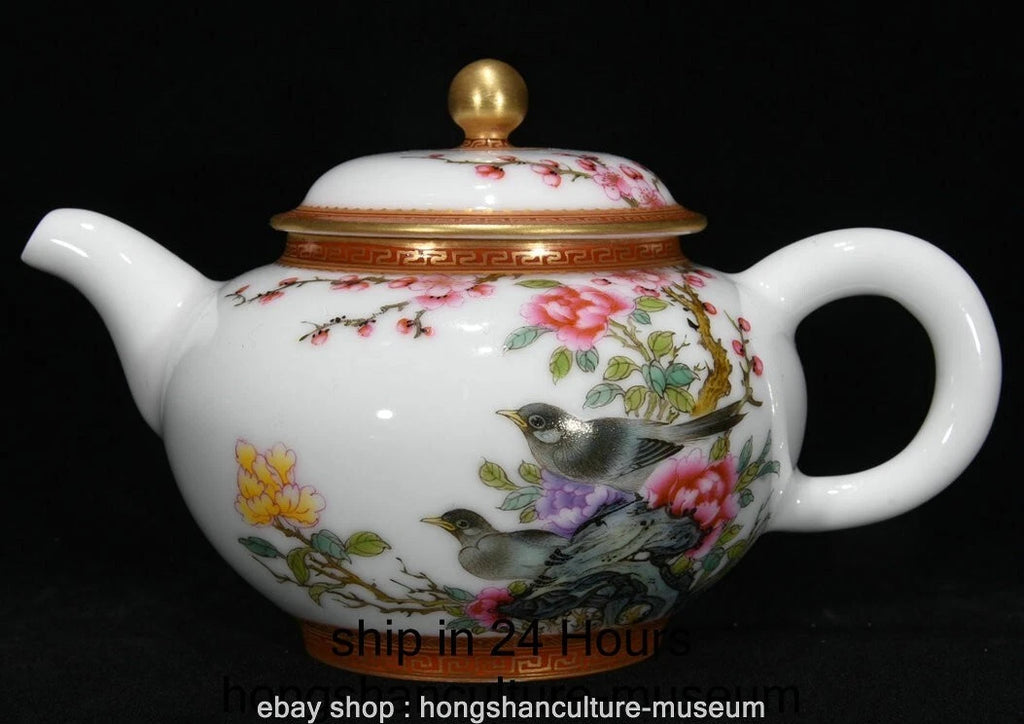 6.4" Yongzheng Marked Enamel Colour Porcelain Flower Bird Wine Tea Pot Flagon