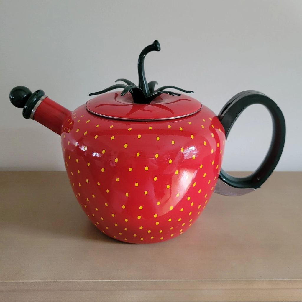 VTG Copco Whistling Teapot/Kettle Strawberry Kitchen Enamelware Metal Kitschy