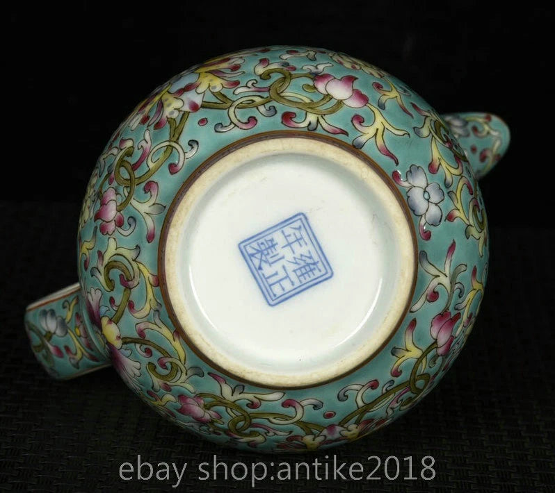 4.8" Old Chinese Yongzheng Marked Colour Enamel Porcelain Flower Mock Teapot Pot