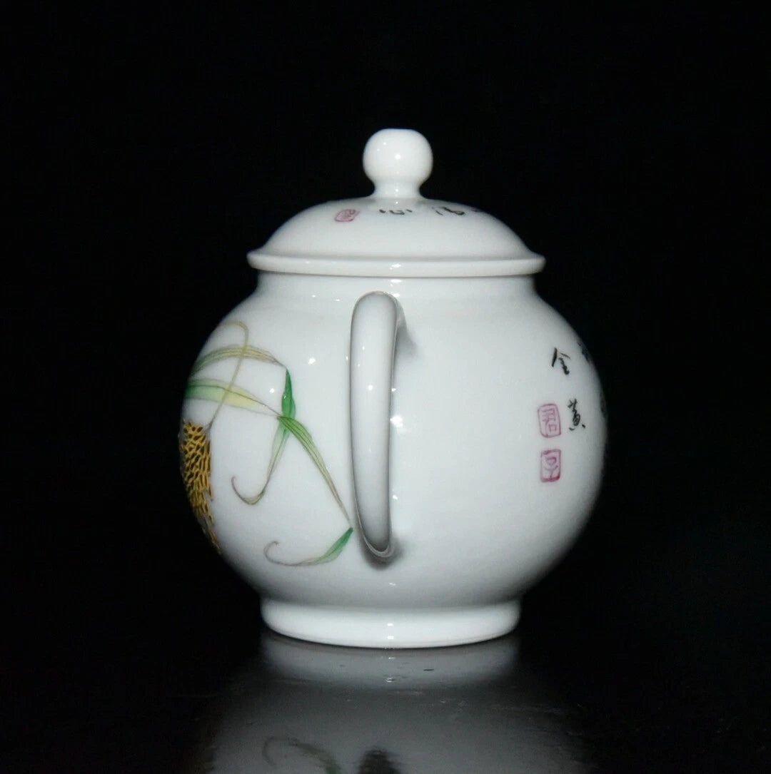 4.3" old antique qing dynasty yongzheng mark porcelain colour enamels cicada pot