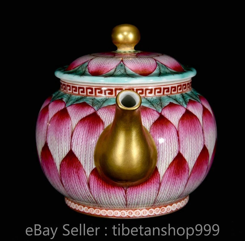 6.4" Old Chinese Qianlong Marked Enamel Porcelain Lotus-Petal Pattern Teapot