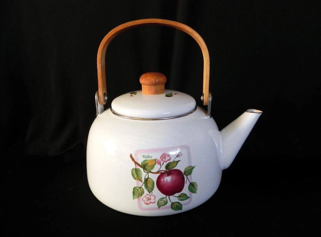 Vintage HIMARK Kitchen Concepts MALUS APPLES Enameled Tea Kettle Pot