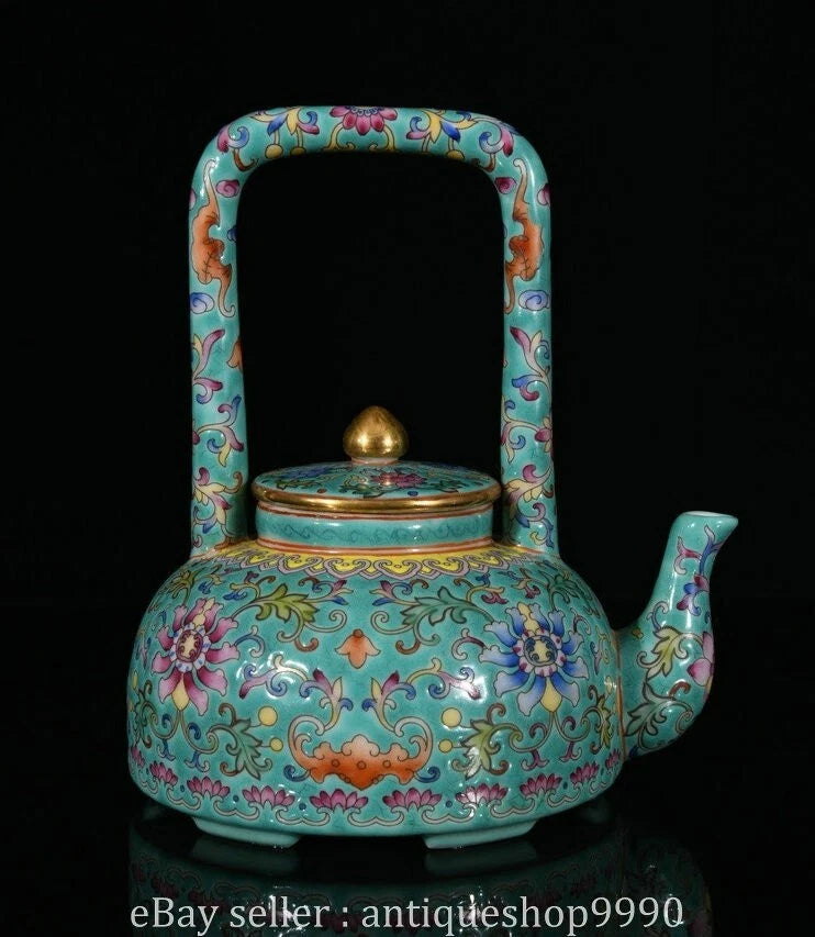 5.4" Qing Yongzheng Marked Enamel Colour Porcelain Flower Wine Tea Pot Flagon