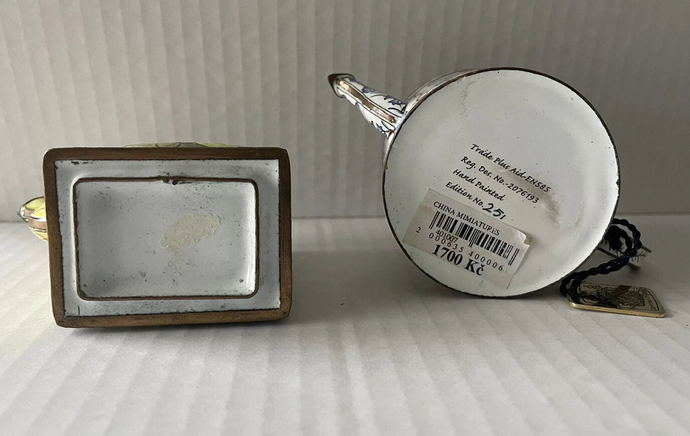 Enamel Mini Copper Hand Painted Teapot NO LIDS Miniature LOT OF 2 Vintage