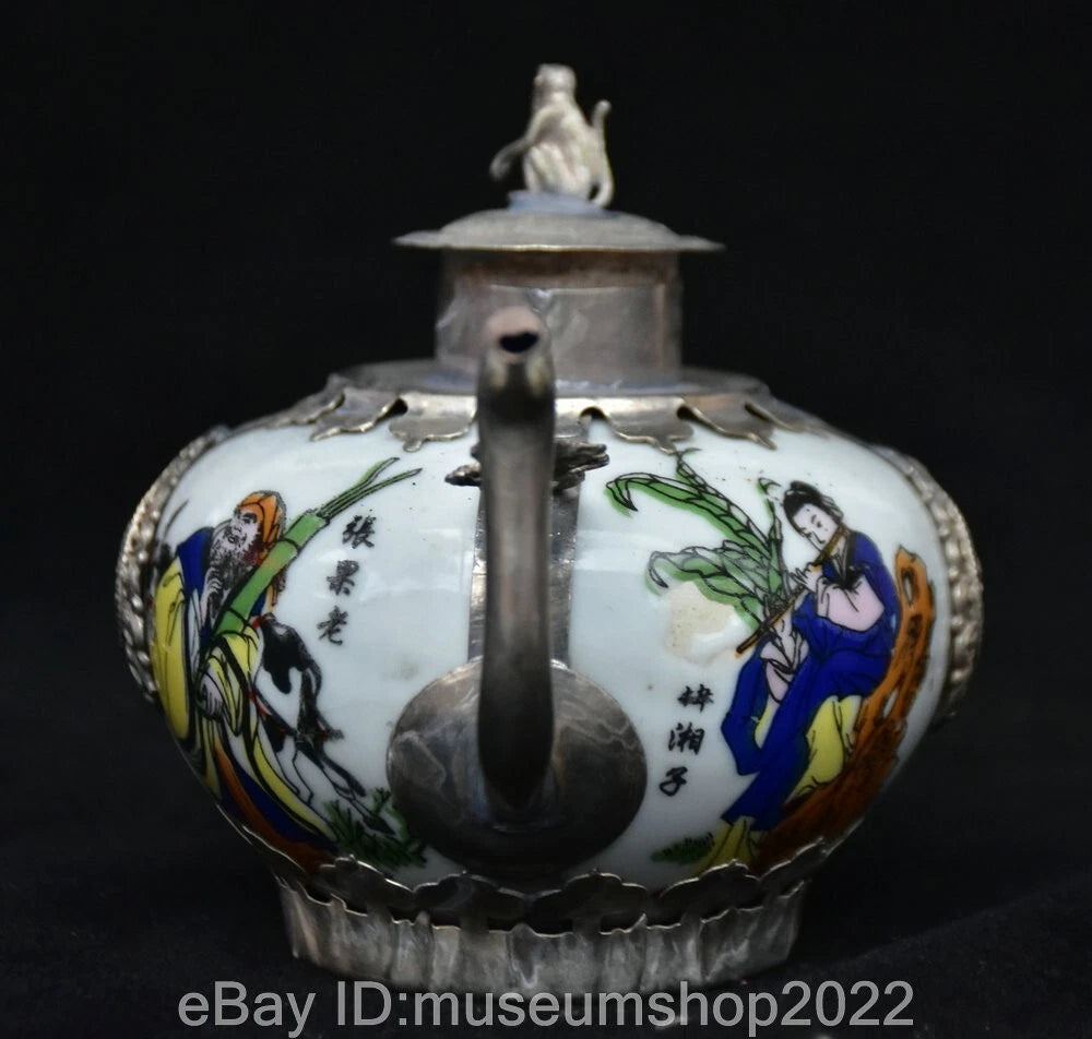 6" Old Chinese Copper Enamel Porcelain Dynasty Beauty Belle Teapot Kettle Statue