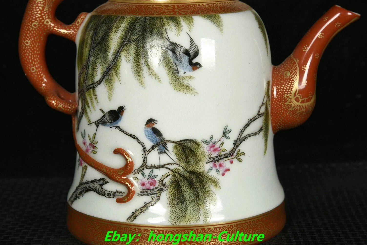 7'' Qianlong Dynasty Enamel Colour Porcelain Gilt Poem Words Wine Tea Pot Flagon