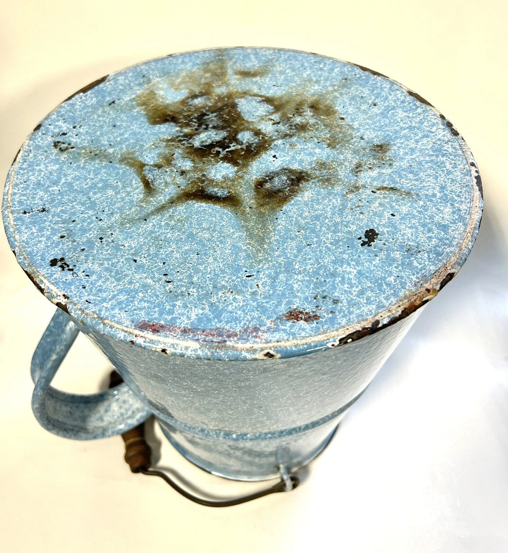 Large Granite Ware Enamel Ware  Blue White Splatter Swirl Teapot Vintage