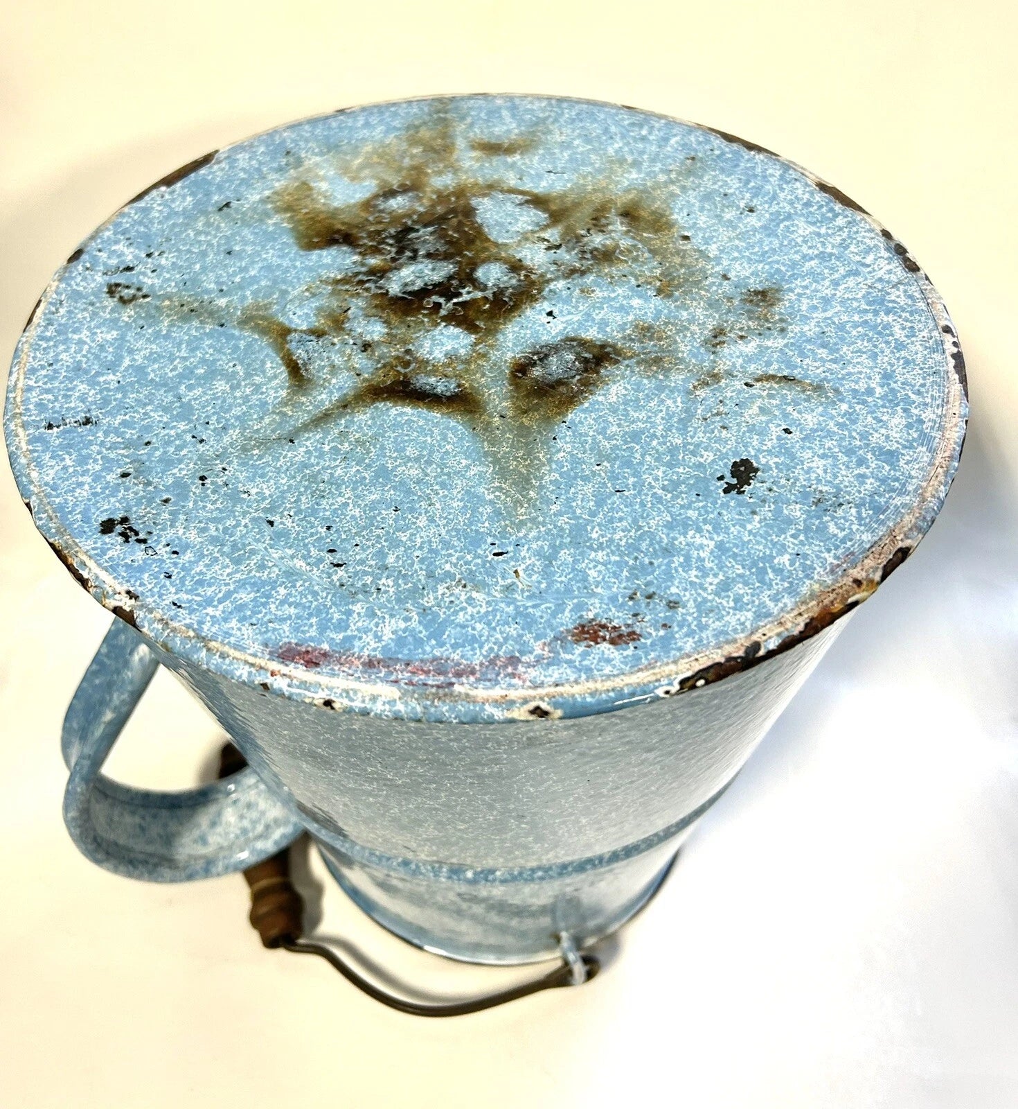 Large Granite Ware Enamel Ware  Blue White Splatter Swirl Teapot Vintage