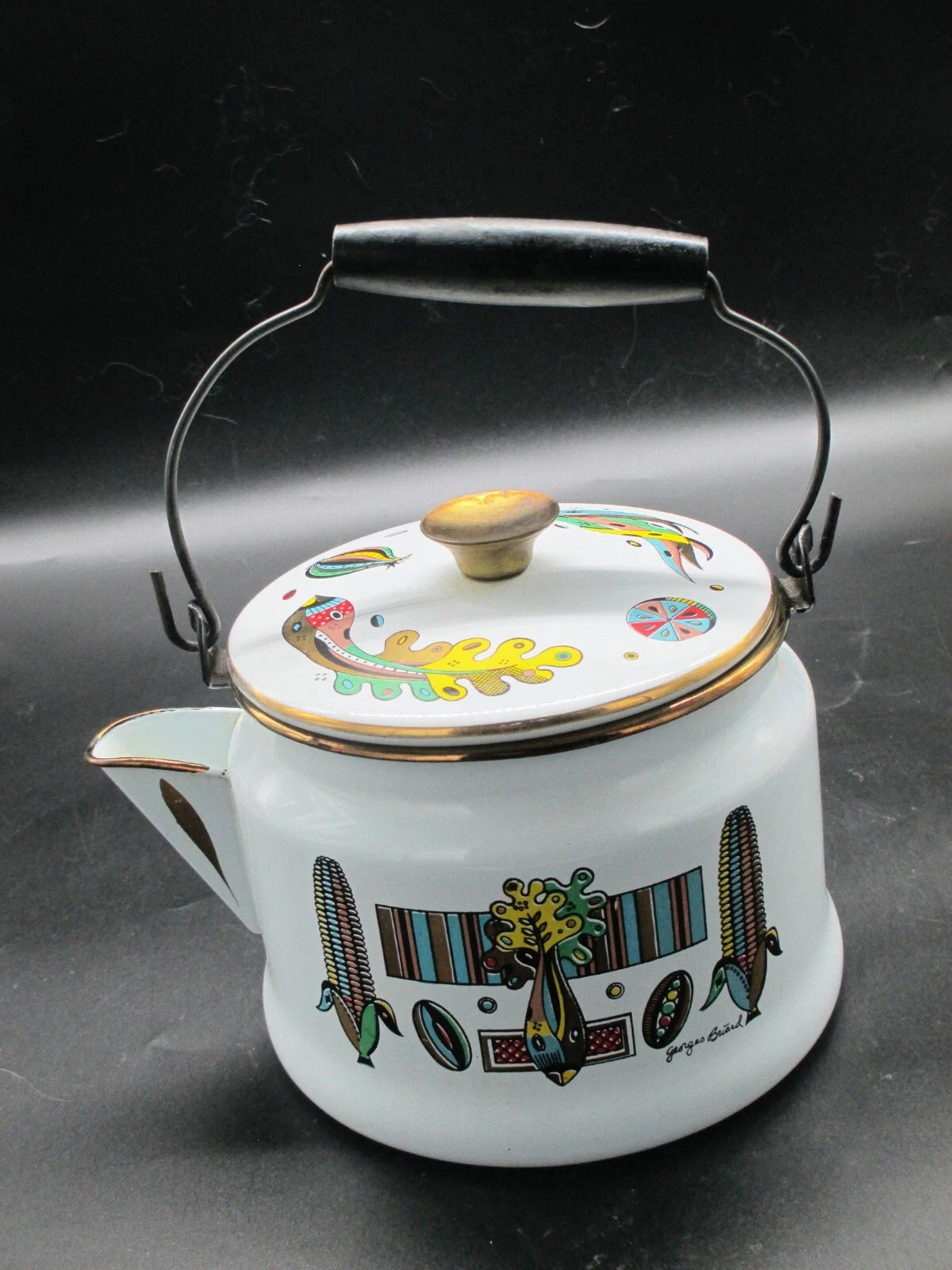 Vintage George Briard Enamel Teapot-Indian Corn