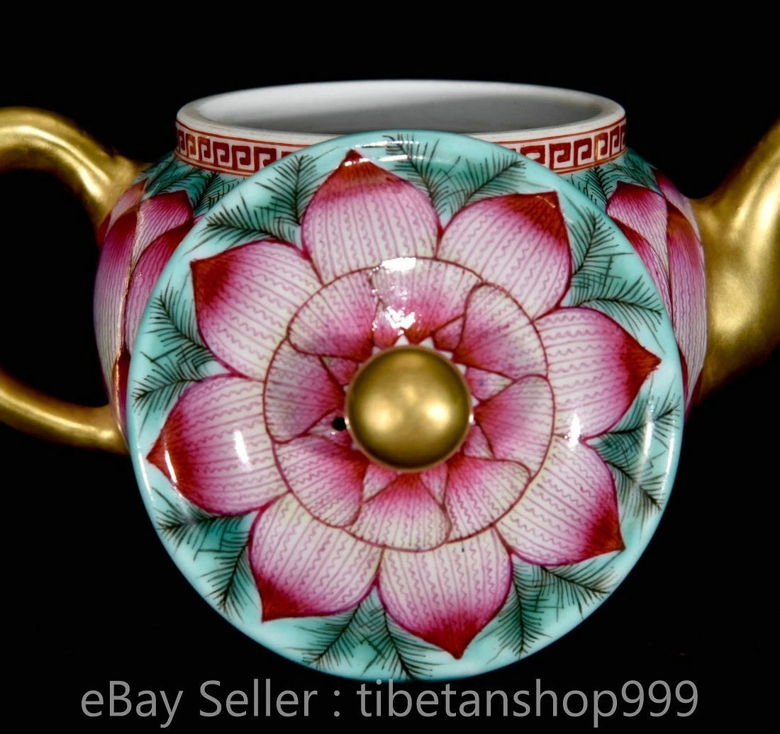 6.4" Old Chinese Qianlong Marked Enamel Porcelain Lotus-Petal Pattern Teapot