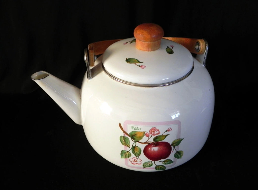 Vintage HIMARK Kitchen Concepts MALUS APPLES Enameled Tea Kettle Pot