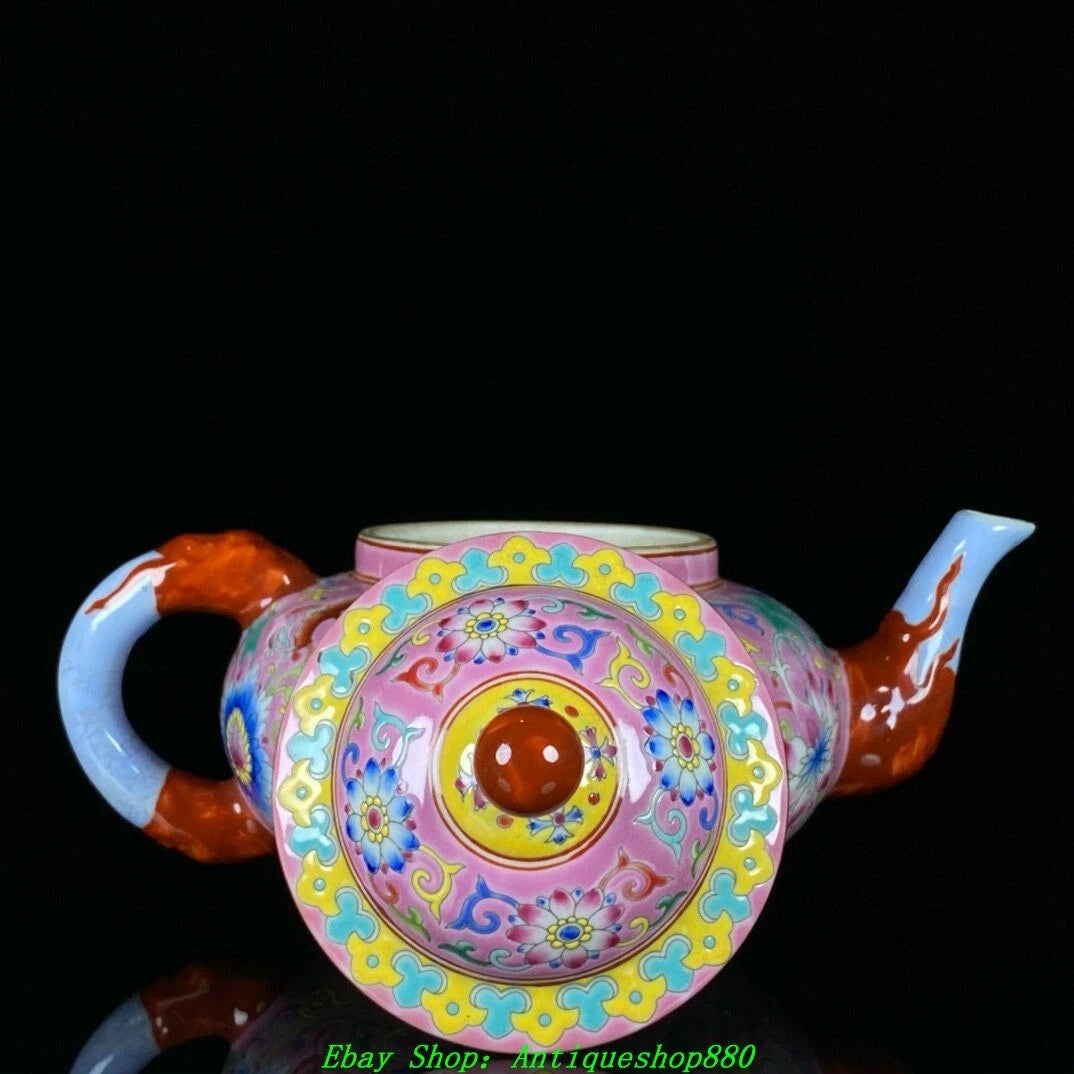 7.4''Qing Qianlong Marked Enamel Colour Porcelain Flower Wine Tea Pot Flagon