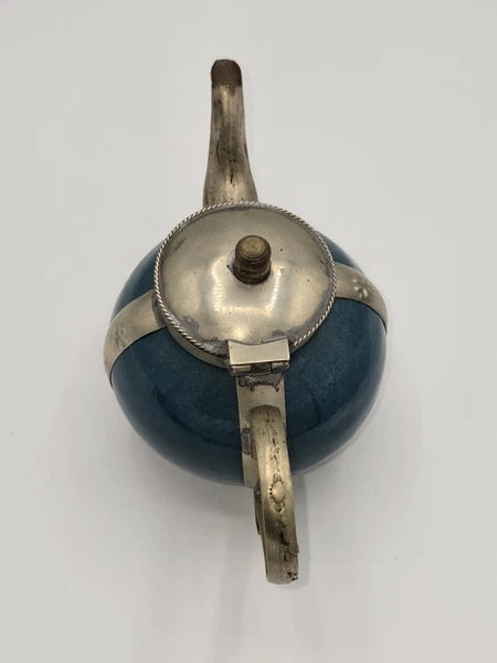 Vintage Moroccan Blue Ceramic Ornate Decorative Incense Teapot