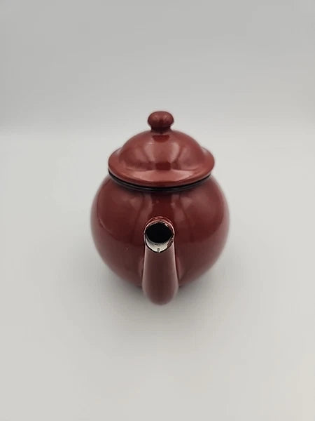 Vintage Enamel Teapot Small Brown & White Interior Goose Neck Handle