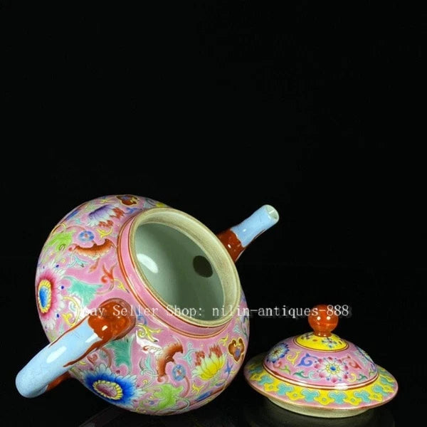 7'' Yongzheng Marked Colour Enamel Porcelain Flower Pattern Wine Tea Pot Flagon