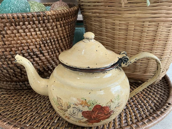 Vintage Enameled Teapot Metal From Yugoslavia