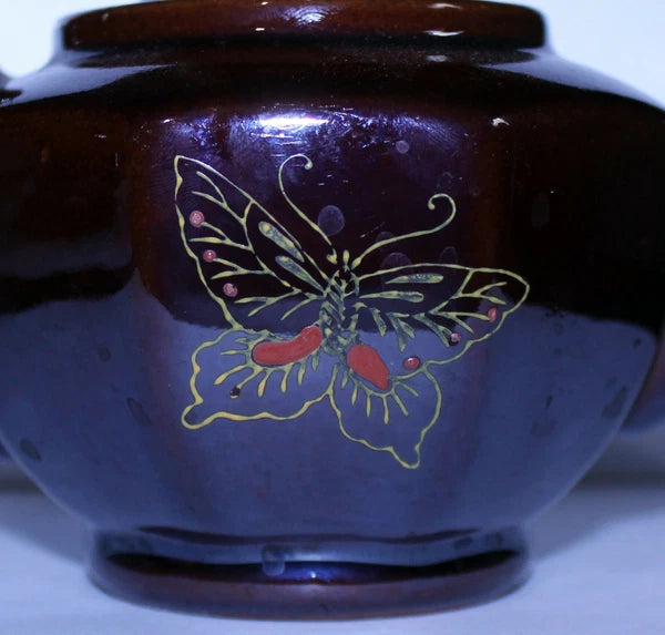 Vintage Stoneware Teapot, Brown Raised Enamel Paint Teapot, Japan