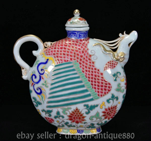 8.8" Old China Dynasty Colour Enamel porcelain Fengshui Phoenix Teapot Pot