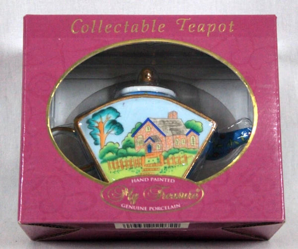 MY TREASURE HAND PAINTED PORCELAIN DECORATIVE MINIATURE TEAPOT NEW IN BOX #1
