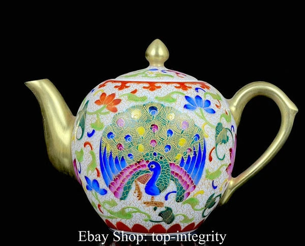 5" Marked Old China Enamel Porcelain Gilt Phoenix Peacock Teapot Teakettle