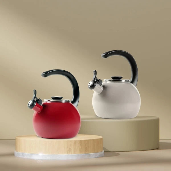 Enamel on Steel Whistling Teakettle/Teapot with Flip-Up Spout, 2 Quart - Gray