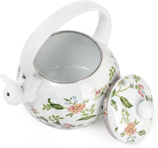 2.3 Quart Vintage Enamel Tea Kettle Whistling Tea Kettle for Stove Top Floral