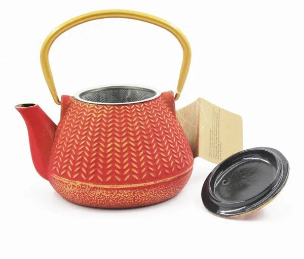 Pretty Japanese style cast iron teapot 1L capacity with tea strainer and enamel