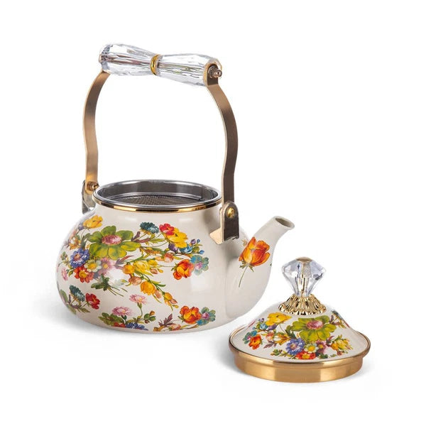 Floral Teapot with Infuser Enamel Flower Garden Perfect for  Tea & Coffee 2.5L