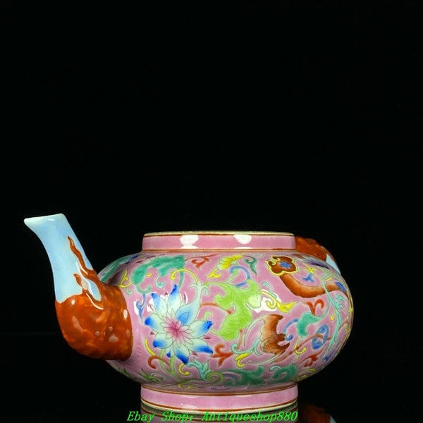 7.4''Qing Qianlong Marked Enamel Colour Porcelain Flower Wine Tea Pot Flagon