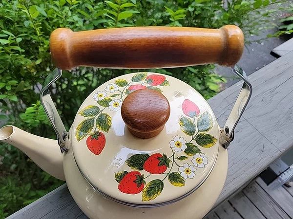 Vtg Japan Tea Pot Kettle w Wooden Handle & Top, FRAISE 1981 GAILSTYN-SUTTON