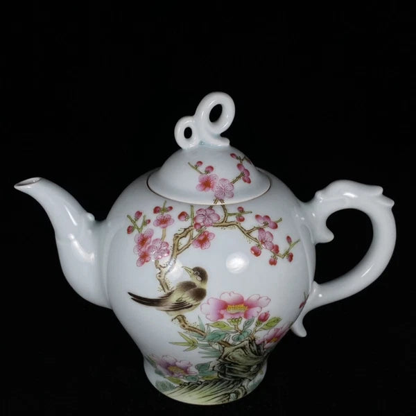 Chinese Enamel Colour Porcelain HandPainted Exquisite Flower&Bird Teapot 24729