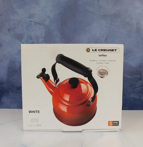 Le Creuset Enamel on Steel 1.25 Quart Demi Tea Kettle, White- New