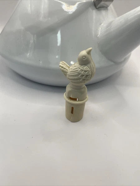 Vintage Kamenstein Tea Kettle White Enamel Tea Pot Bird Whistle 80s Retro Teapot