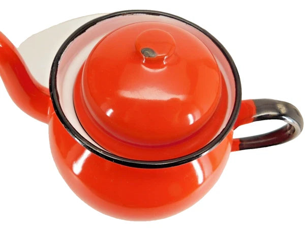 Huta Silesia Polish Enamelware Tea Kettle Red Enamel 14 Poland Vintage 1970's