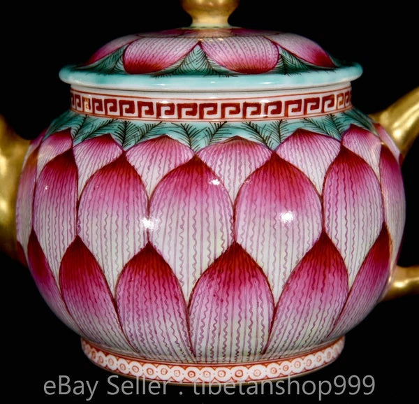 6.4" Old Chinese Qianlong Marked Enamel Porcelain Lotus-Petal Pattern Teapot