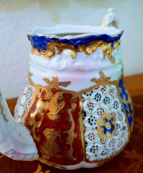 Fine Satsuma Teapot Moriage Raised Gold Hand Painted Enamel Red Blue c1880