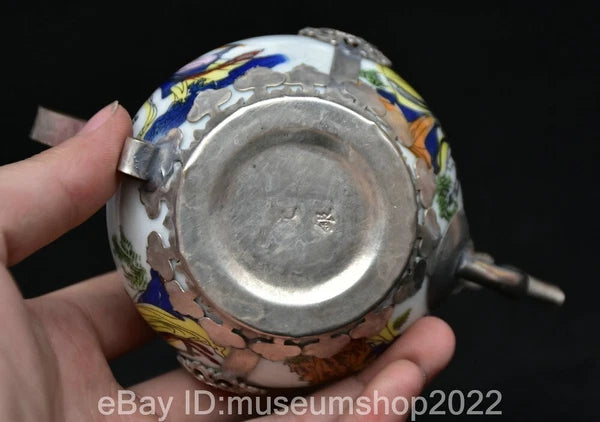 6" Old Chinese Copper Enamel Porcelain Dynasty Beauty Belle Teapot Kettle Statue