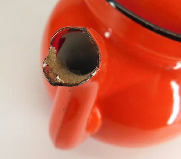 Huta Silesia Polish Enamelware Tea Kettle Red Enamel 14 Poland Vintage 1970's