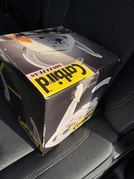 Vintage Kamenstein White Cat Whistling Tea Kettle Pot Enamel w/ Bird Whistle NIB