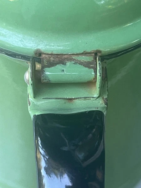 Vintage Jadeite Green Enamel Coffee Tea Pot Cowboy Camping Lid - Heavy