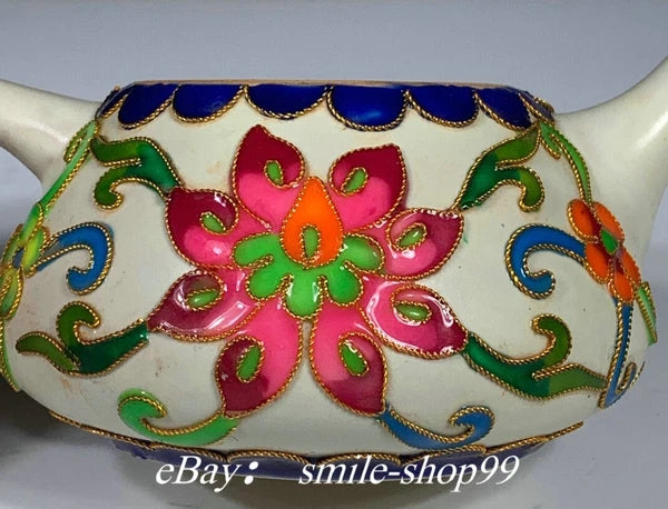 5.1"Song Dynasty Ru Kiln Enamel Colour Porcelain Gilt Flower Wine Tea Pot Flagon
