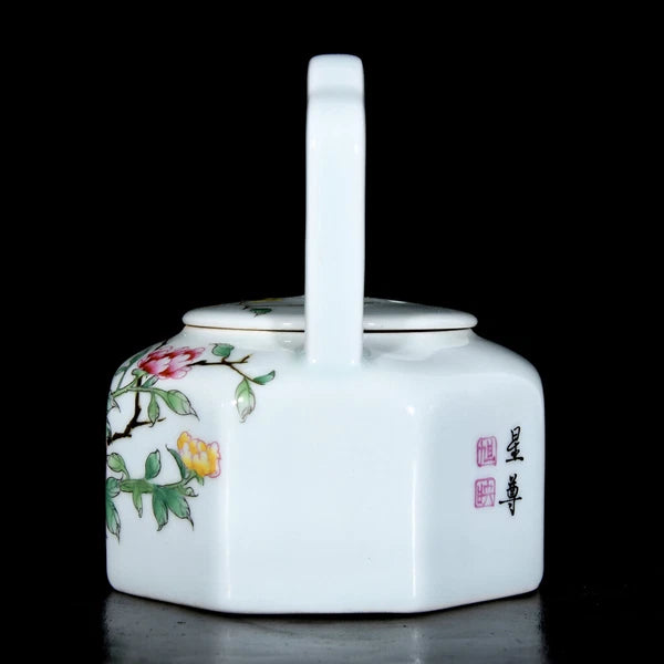 Chinese Enamel Colour Porcelain HandPainted Flowers&Plants Teapot