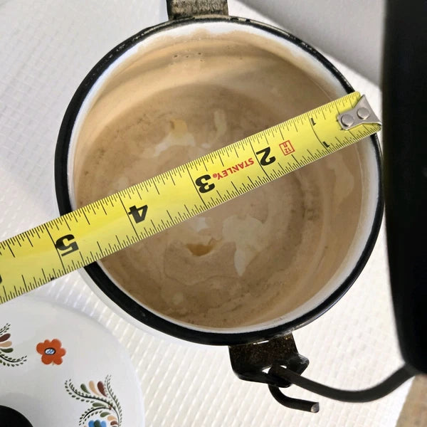 Vtg Enamelware Teapot Tea Kettle Pennsylvania Dutch Look Folk Art READ