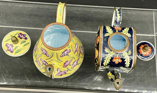 Vintage Enameled Cooper Mini Teapots (2)