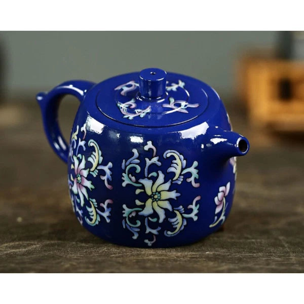 5.9"China Yixing Zisha Pottery Bottom Groove Clearing Clay Colour Enamels Teapot