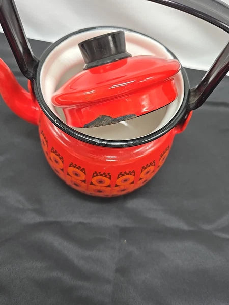 Vintage MCM Finel Kaj Franck Red Enamel Coffee Teapot Finland Retro Cast Iron