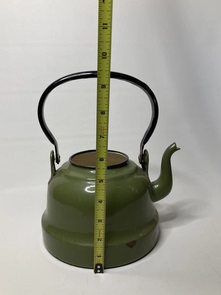 Vintage Green Tea Kettle Pot Porcelain￼ Enamel Ware Made In Poland No Lid