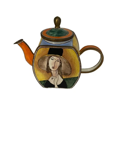 Enamel Lady with Hat Small Tea Pot by Kelvin Chen Signed